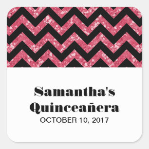 Pink Chevron Glitter Quinceañera Stickers