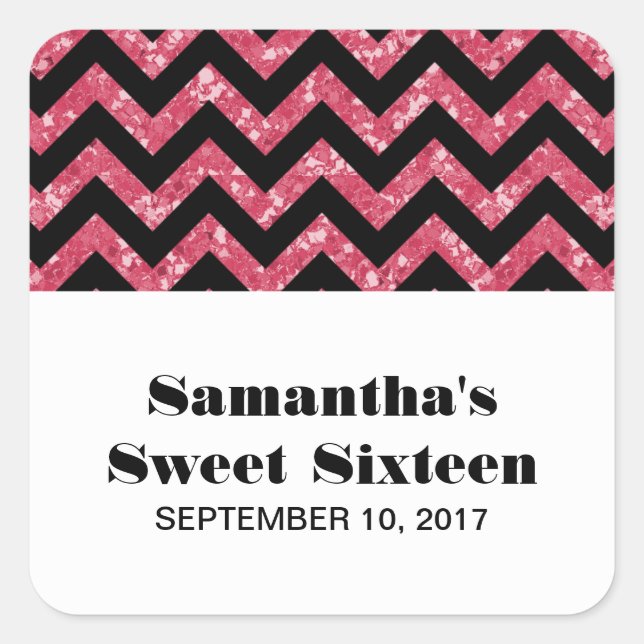 Pink Chevron Glitter Sweet 16 Stickers (Front)