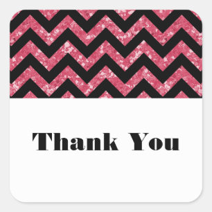Pink Chevron Glitter Thank You Stickers