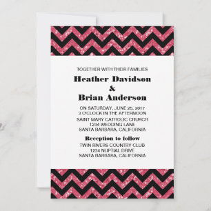 Pink Chevron Glitter Wedding Invite