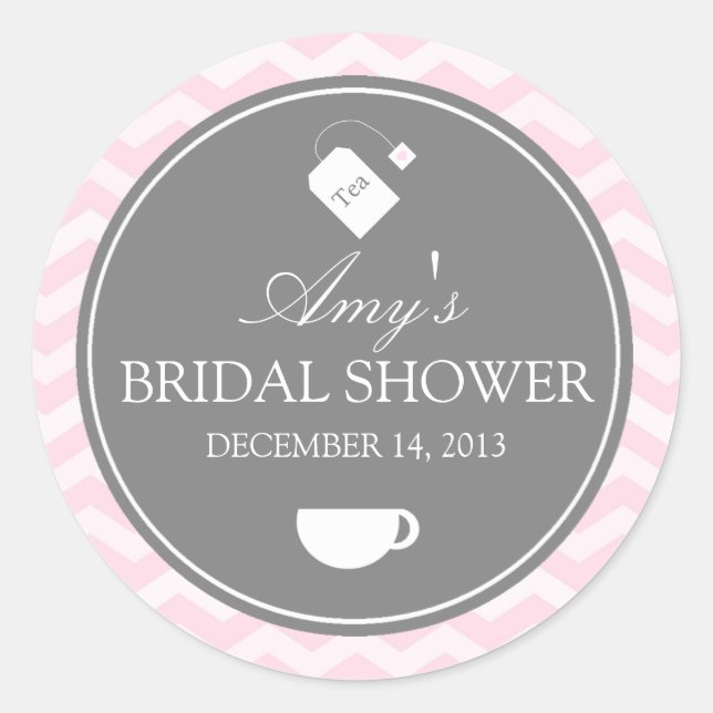 Pink Chevron High Tea Bridal Shower Sticker (Front)