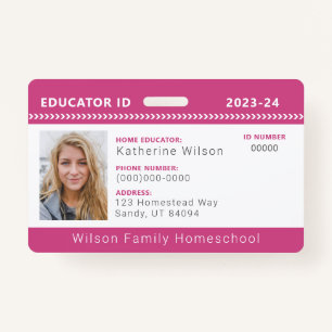 Pink Chevron Homeschool Educator ID Badge