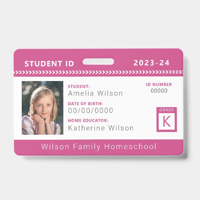 Pink Chevron Homeschool Student ID Badge (Front)