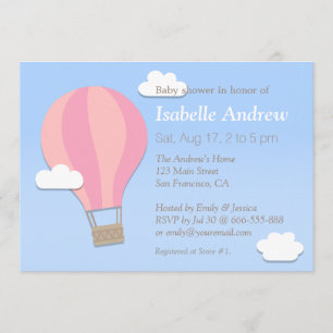 Pink Chevron, Hot Air Balloon, Girl Baby Shower Invitation