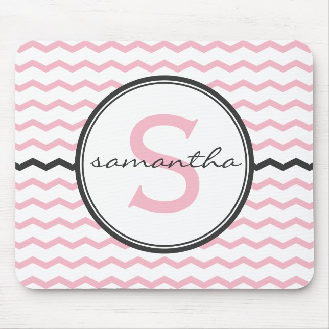 Pink Chevron Monogram Mouse Mat (Front)