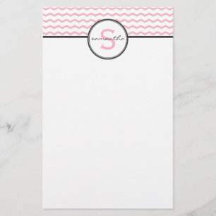 Pink Chevron Monogram Stationery