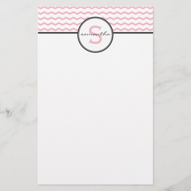 Pink Chevron Monogram Stationery (Front)