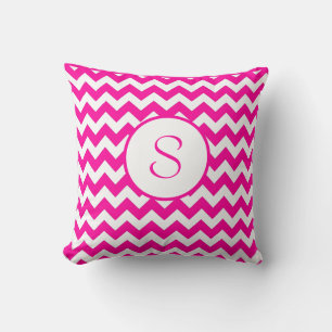 Pink Chevron Monogramed Hot pink Cushion