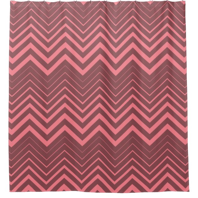 Pink Chevron Over Brown Background Shower Curtain (Front)