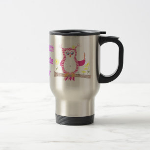 Pink chevron owl teacher travel mug