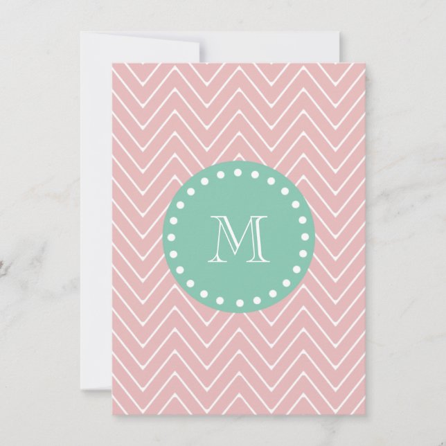 Pink Chevron Pattern | Mint Green Monogram (Front)