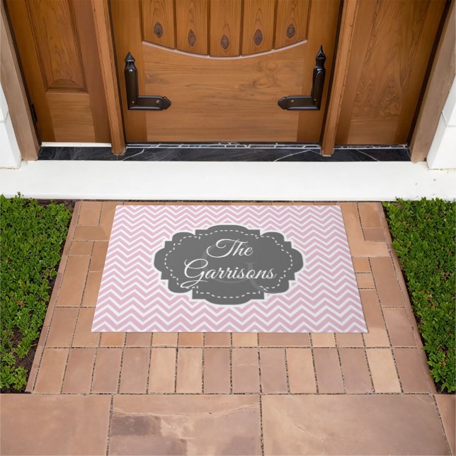 Pink Chevron Personalised Doormat (Outdoor)
