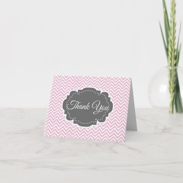Pink Chevron Personalised Folded Thank You Card (Front)