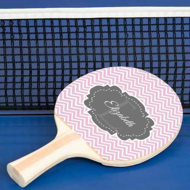 Pink Chevron Personalised Ping Pong Paddle (Insitu)