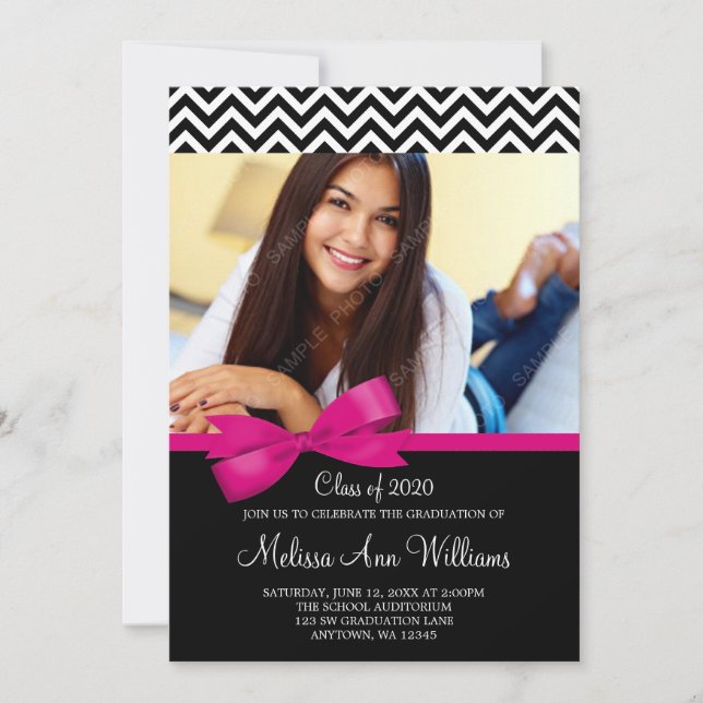 Pink Chevron Photo Graduation Announcement (Front)