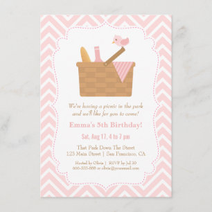 Pink Chevron Picnic Birthday Party Invitations