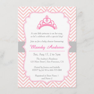 Pink Chevron, Princess Crown, Girl Baby Shower Invitation