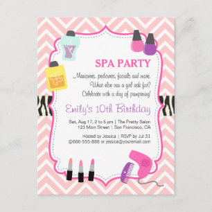 Pink Chevron, Spa Birthday Party Invitation