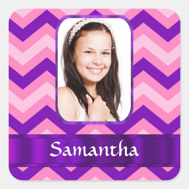Pink chevron square sticker (Front)