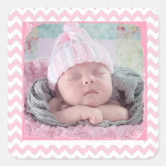 Pink Chevron Sticker with your Baby Photo