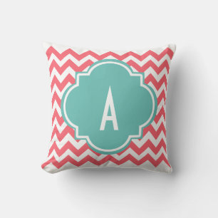 Pink Chevron Stripes Monogram Pillow