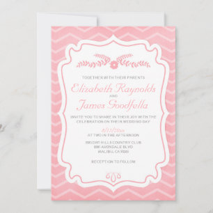 Pink Chevron Stripes Wedding Invitations