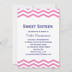 Pink Chevron Sweet Sixteen Invitation