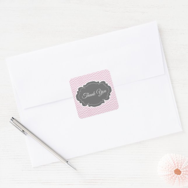 Pink Chevron Thank You Sticker (Envelope)