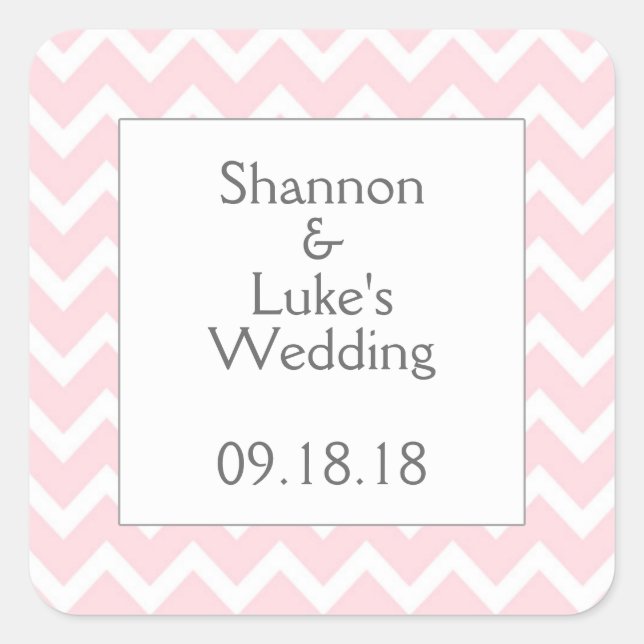 Pink Chevron Wedding Bridal Baby Shower Favour Square Sticker (Front)