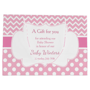 Pink Chevron & White Polka Dots Baby Shower Party Large Gift Bag