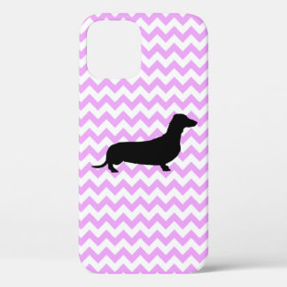 Pink Chevron With Dachshund Silhouette Case-Mate i iPhone 12 Case