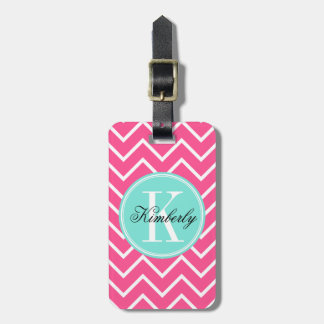 Pink Chevron with Turquoise Monogram Luggage Tag