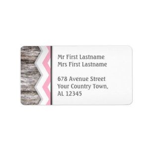Pink Chevron & Wood Rustic Address Labels