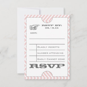 Pink Chevron Zig Zag Vintage Modern Ticket Wedding RSVP Card