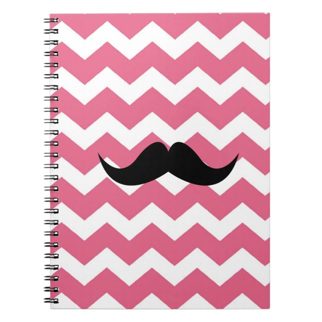 Pink chevron zigzag pattern black moustache chic notebook (Front)