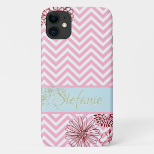 Pink Chevrons & Flowers iPhone 11 Case