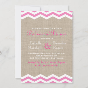 Pink Chevrons on Burlap Rehearsal Dinner Invite