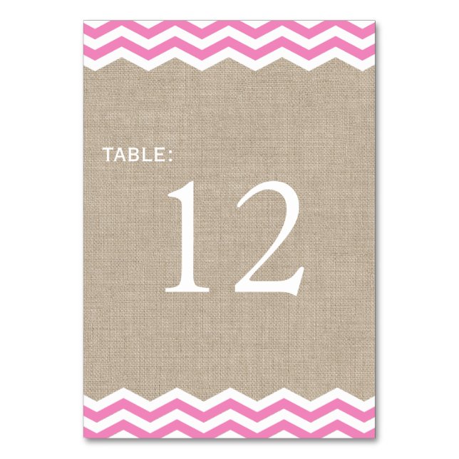 Pink Chevrons on Burlap Table Number (Back)