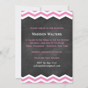 Pink Chevrons on Chalkboard Bat Mitzva Invitation