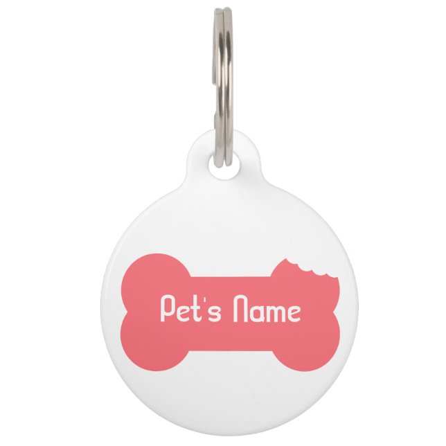 Pink Chewed Bone Personalised Dog Tag 5 (Front)
