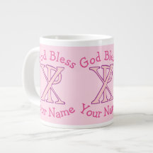 Pink Chi Ro Christian Cross on Pink Personalised 