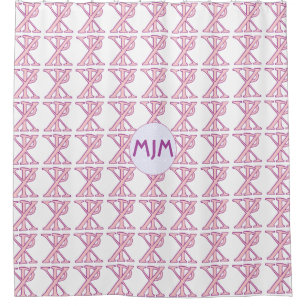 Pink Chi Ro Cross Tiled Monogrammed  Shower Curtain