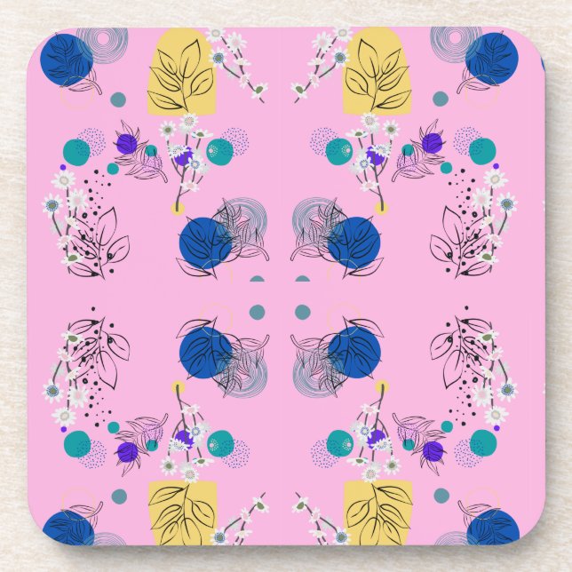 Pink Chic Abstract Floral pattern Coaster (Front)