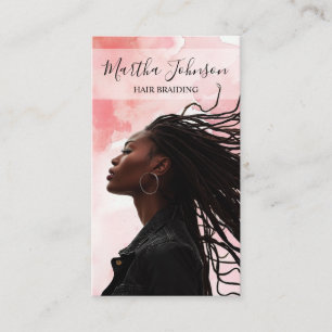Pink Chic Afro American Braids Braiding QR Code Business Card