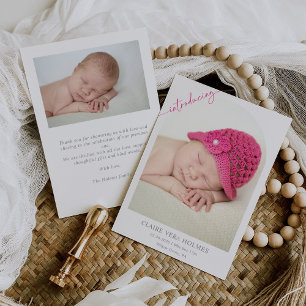 Pink Chic Arch Photo Baby Announcement Card