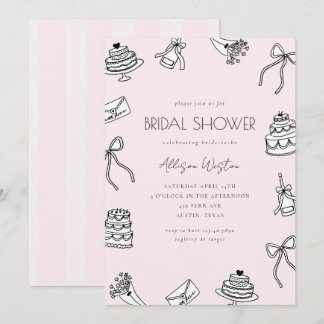 Pink Chic Bows Cakes and Champagne Bridal Shower Invitation