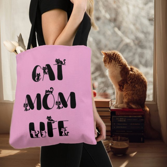 Pink Chic Cat Mum Life Cute Mother's Day  Tote Bag (Creator Uploaded)