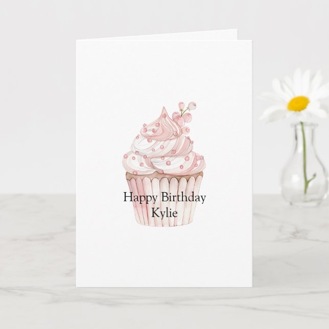 Pink Chic Cupcake Birthday Card (Small Plant)