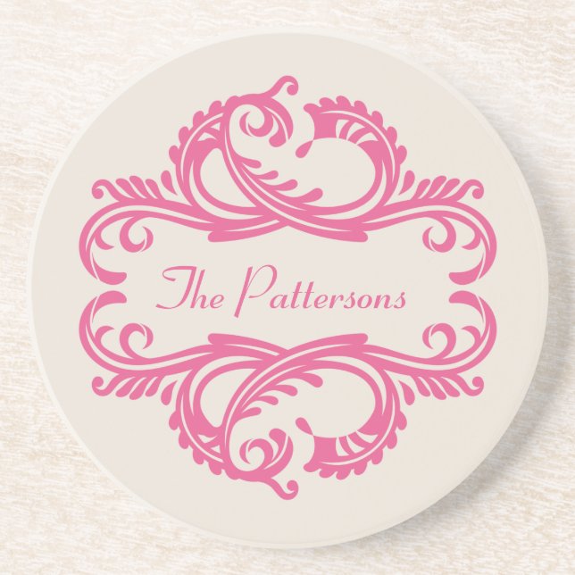Pink Chic Damask Coaster (Front)