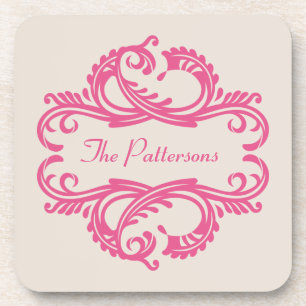 Pink Chic Damask Coaster Set